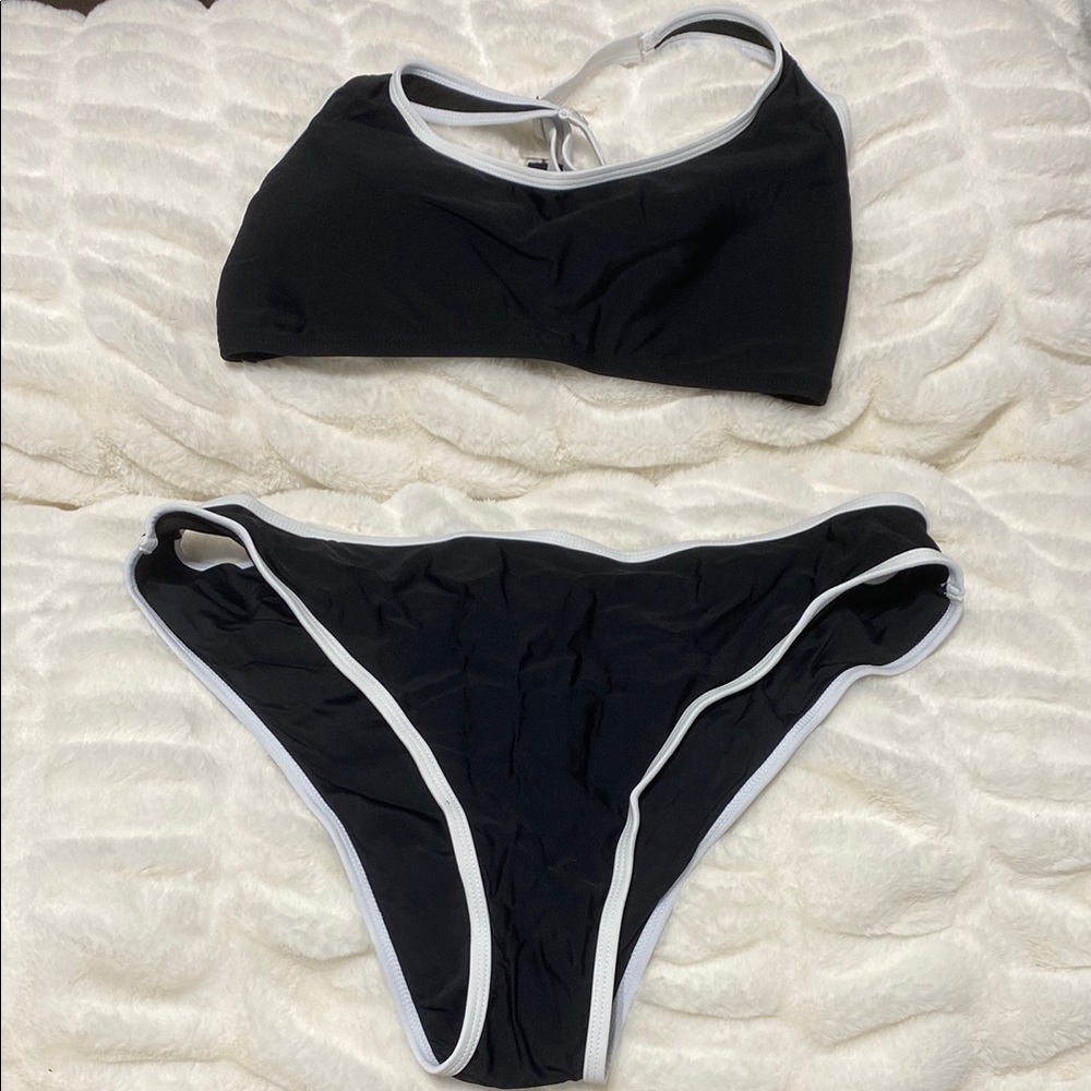 Black and White Athletic Bikini with Contrast Trim